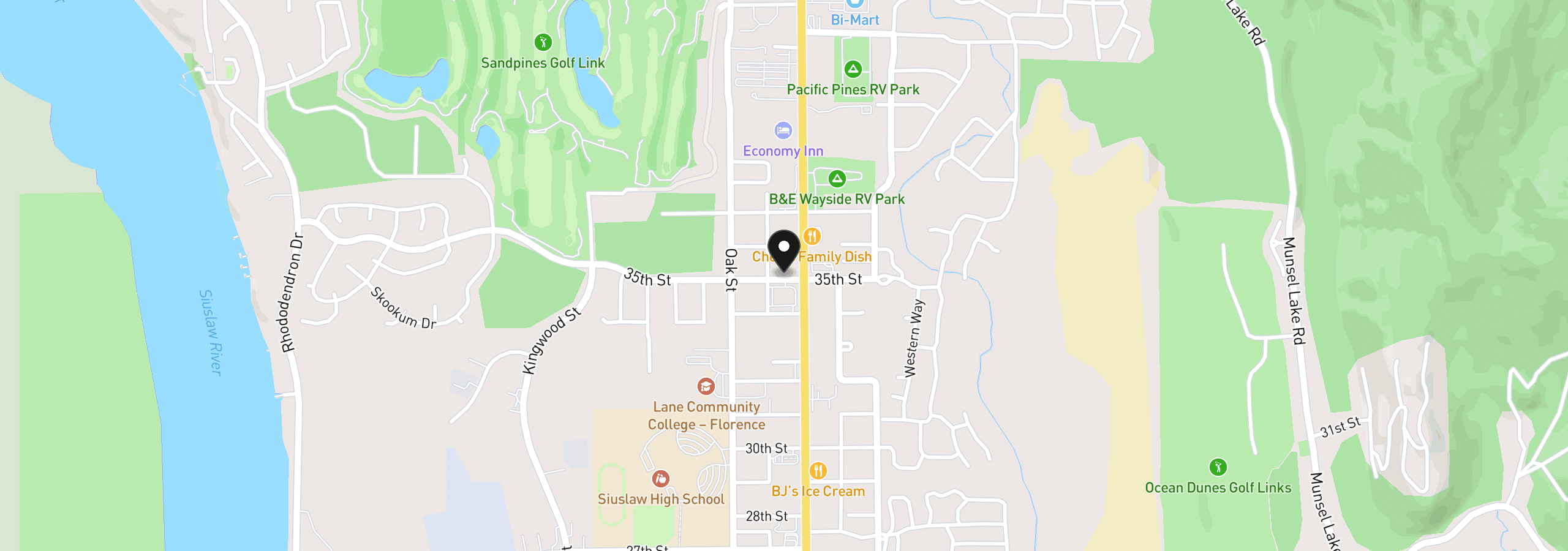 Map showing the location of 35th - Hwy 101 6600, Florence, OR 97439