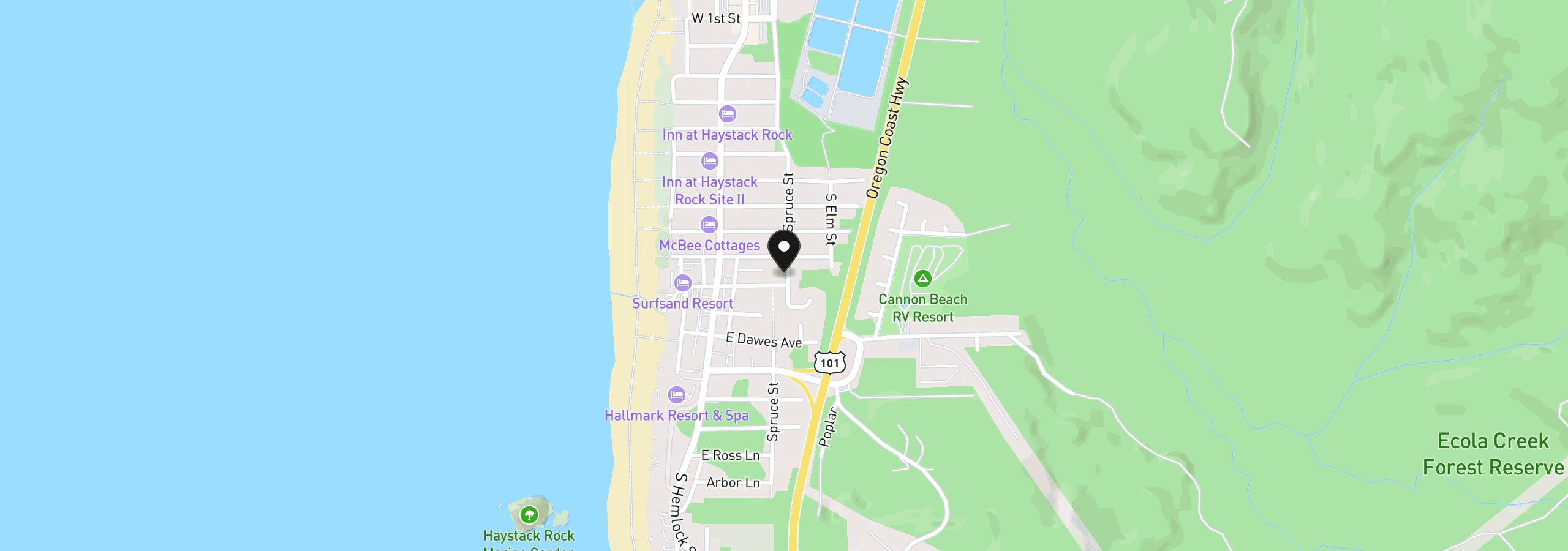 Map showing the location of 1088 S Spruce St, Cannon Beach, OR 97110