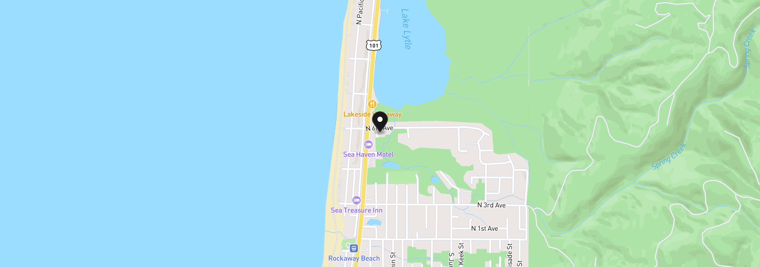 Map showing the location of 554 N Beacon St, Rockaway Beach, OR 97136