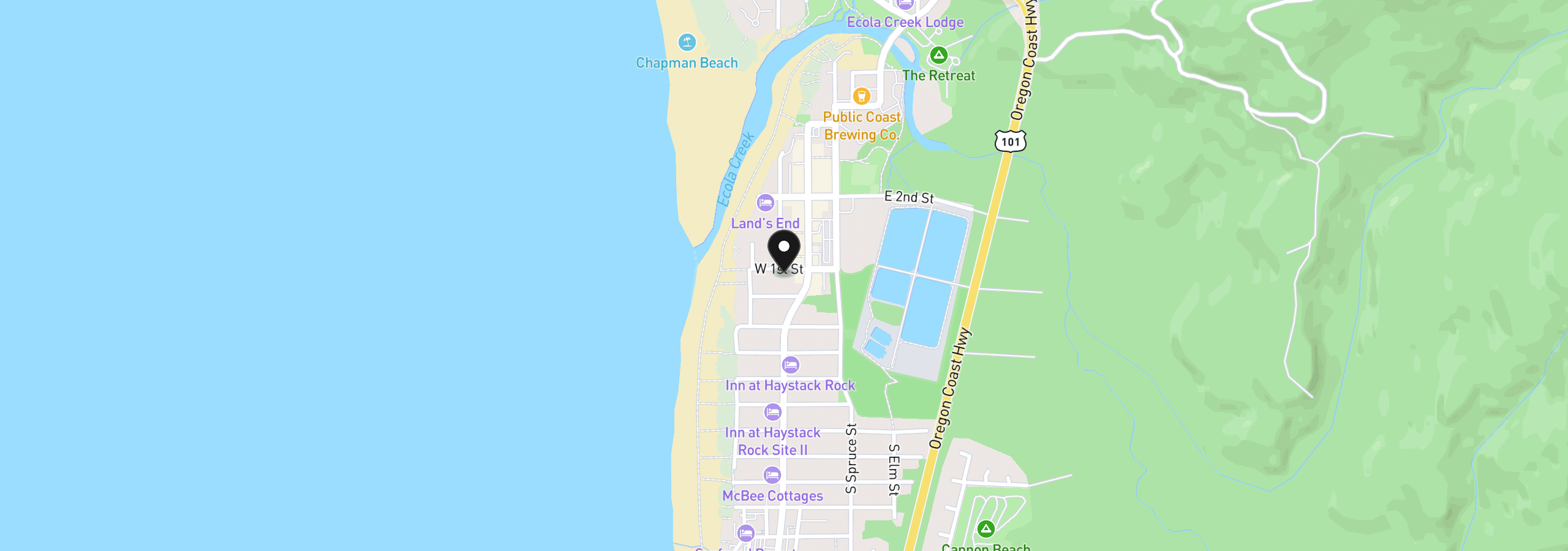 Map showing the location of W 1st St 3400, Cannon Beach, OR 97110
