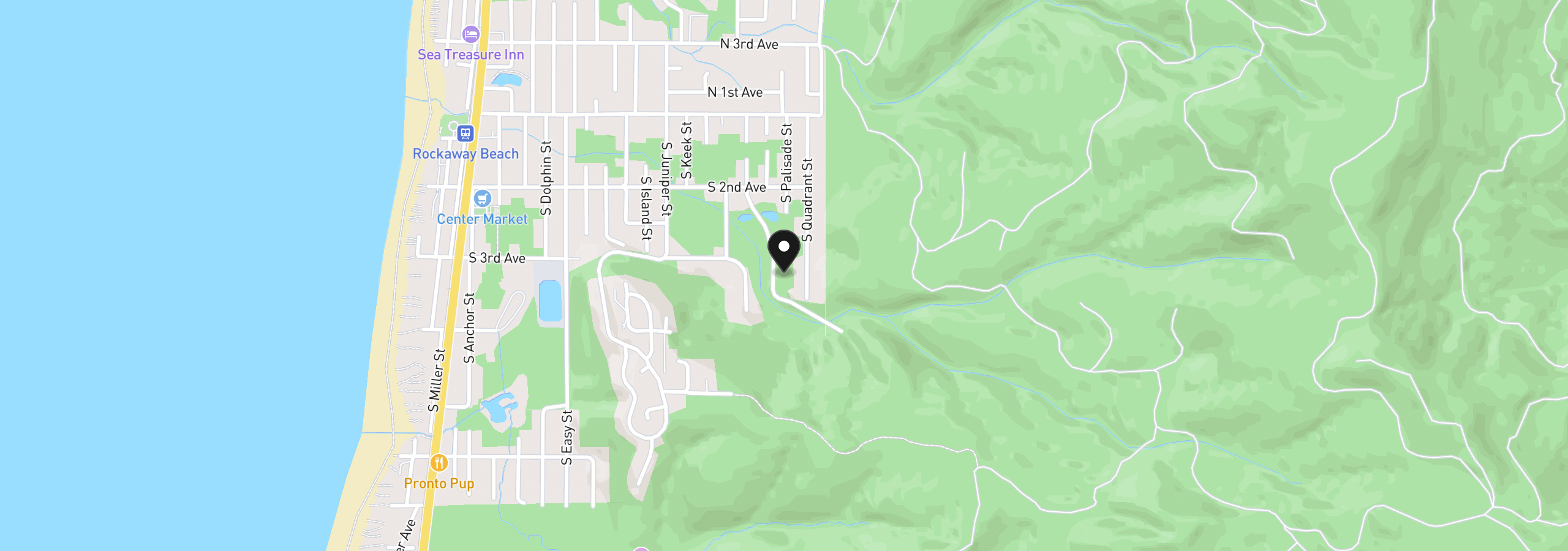 Map showing the location of S Palisades St 800, Rockaway Beach, OR 97136