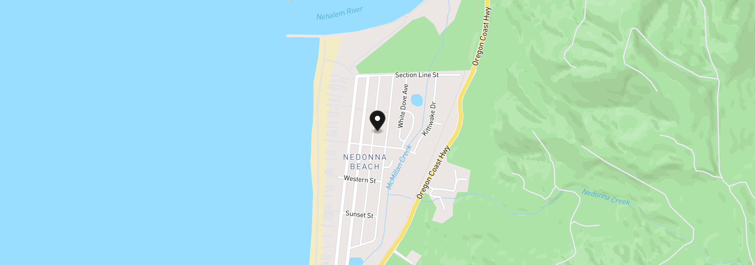 Map showing the location of 26465 Geneva Ave, Rockaway Beach, OR 97136