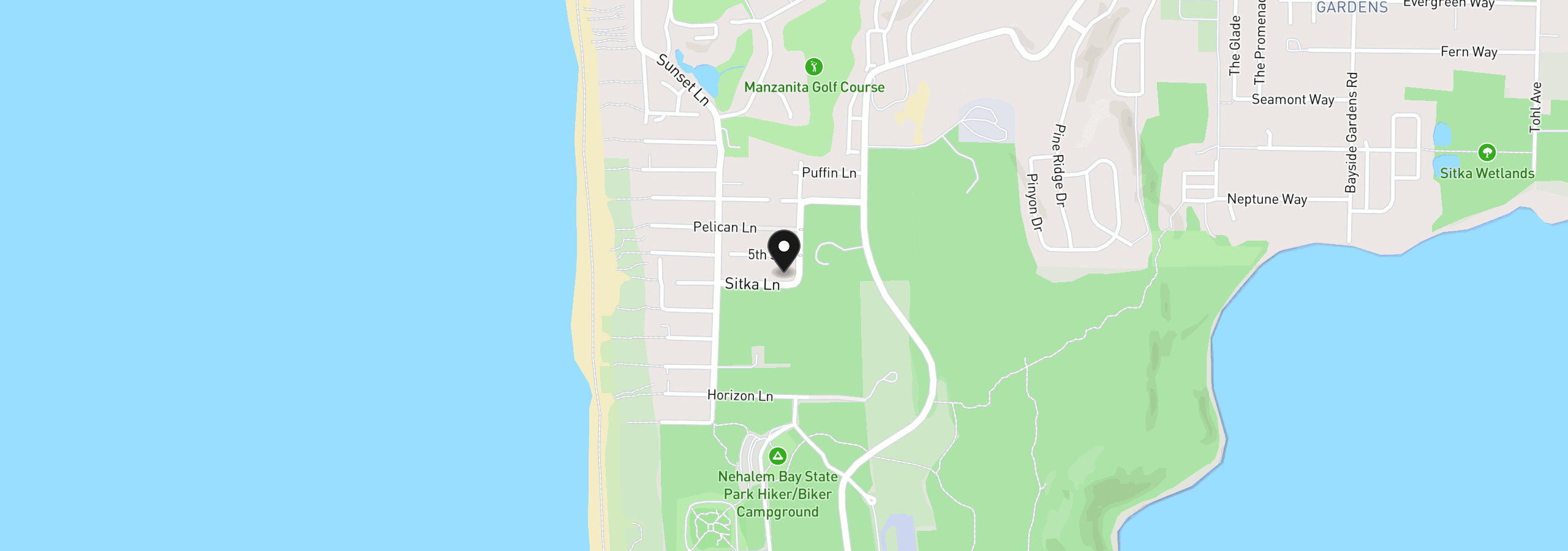 Map showing the location of 9194 Sitka Ln, Manzanita, OR 97130
