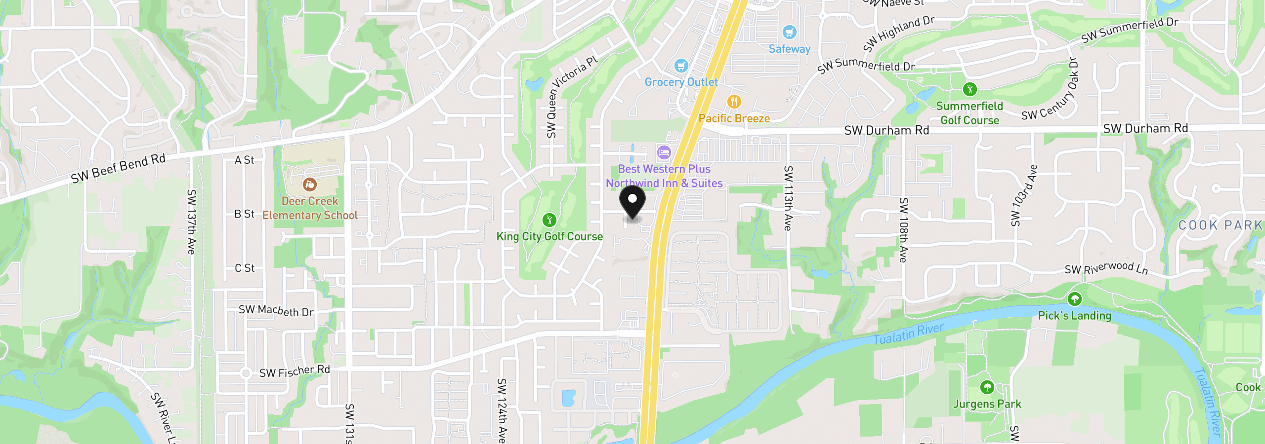 Map showing the location of 11940 SW King James Pl, King City, OR 97224