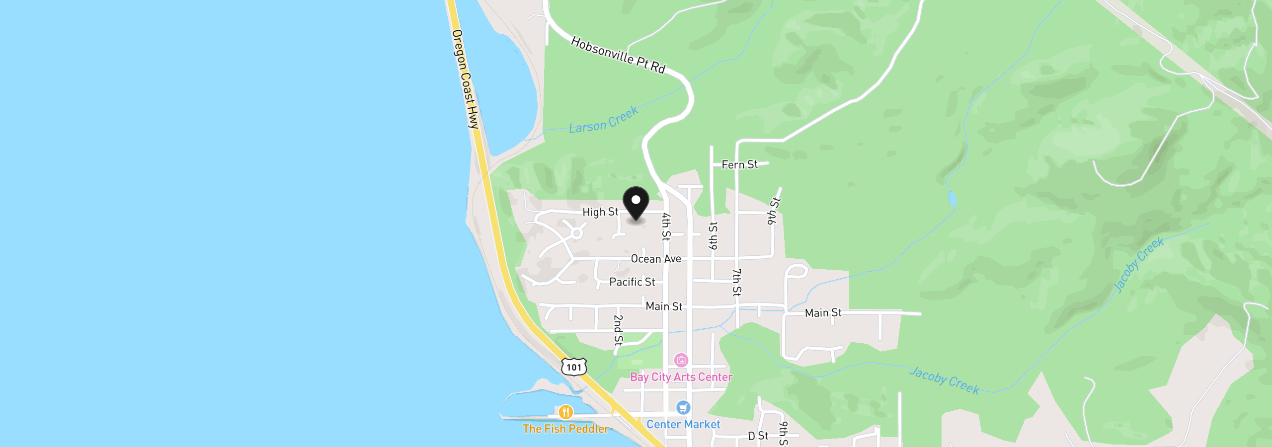 Map showing the location of 5300 High St, Bay City, OR 97107