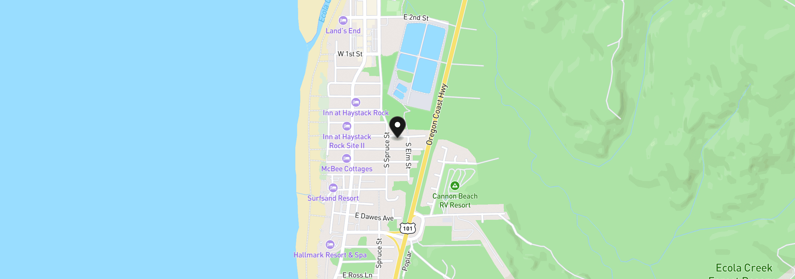 Map showing the location of 239 E Monroe St, Cannon Beach, OR 97110