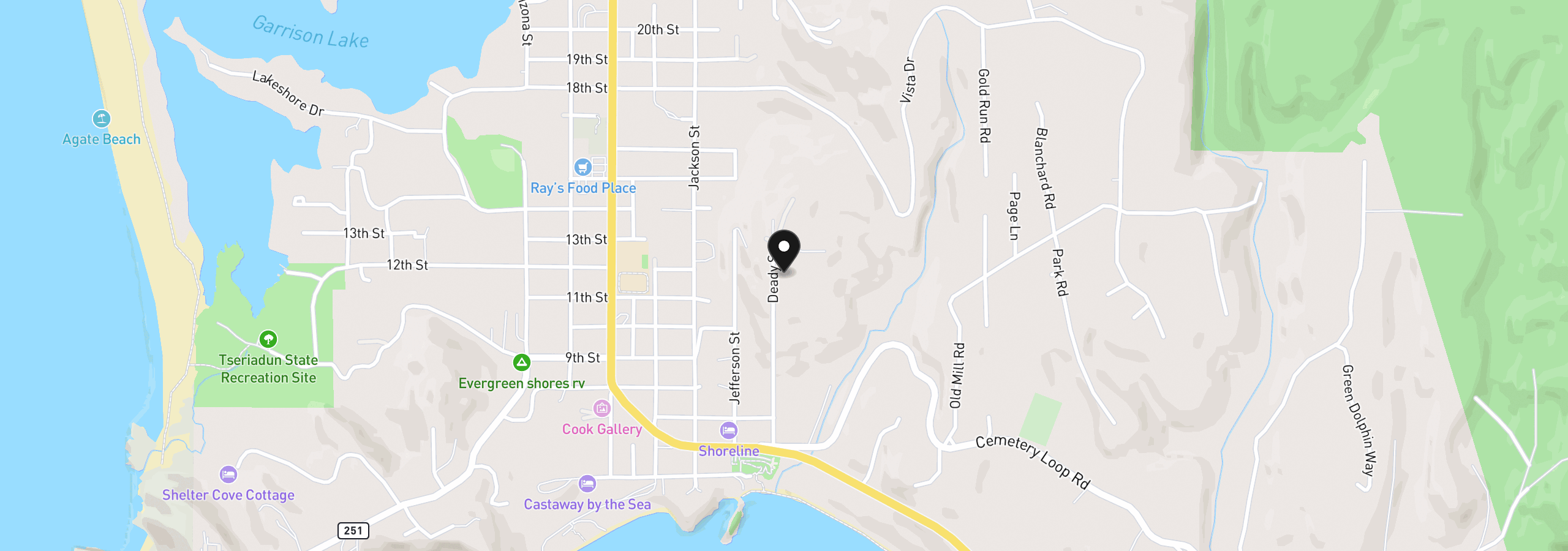Map showing the location of 1250 Deady St, Port Orford, OR 97465