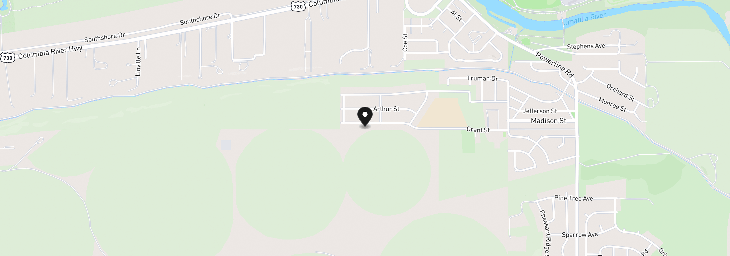 Map showing the location of 630 Grant St, Umatilla, OR 97882