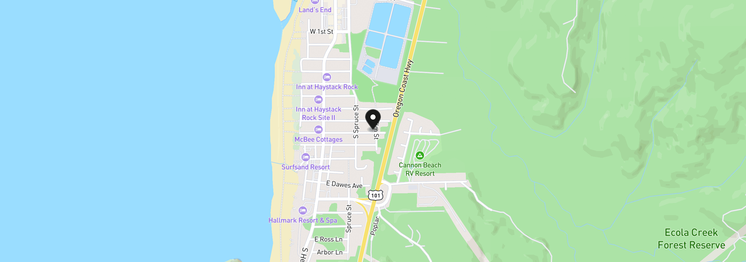 Map showing the location of 296 E Van Buren St, Cannon Beach, OR 97110