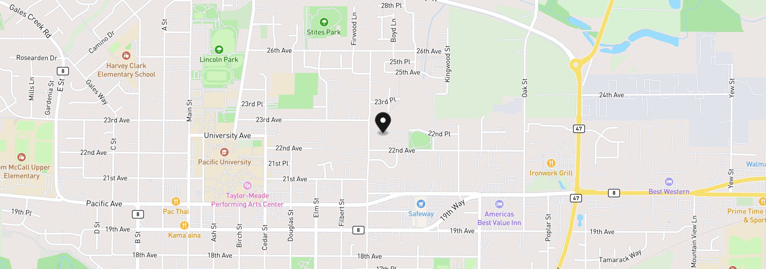 Map showing the location of 2239 Hawthorne St, Forest Grove, OR 97116