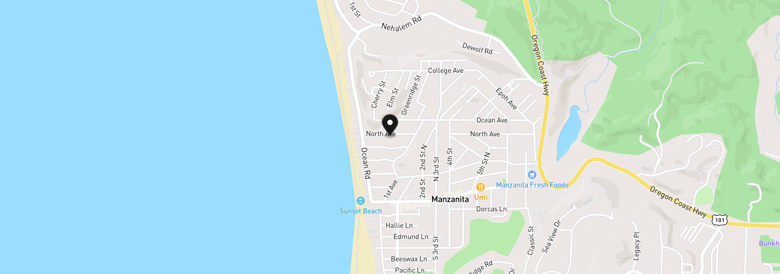 Map showing the location of 108 North Ave, Manzanita, OR 97130