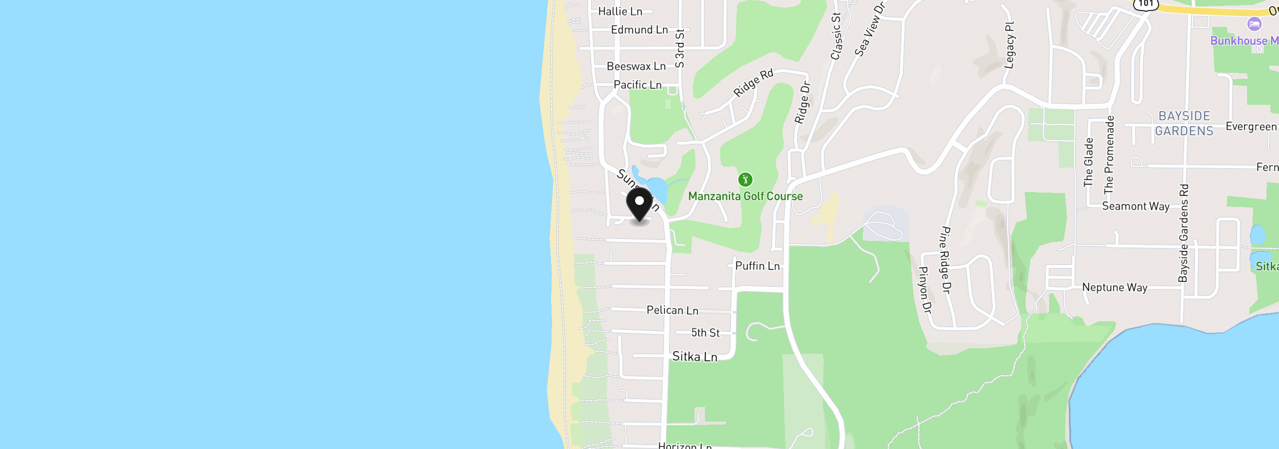 Map showing the location of 80 Beach Dr, Manzanita, OR 97130