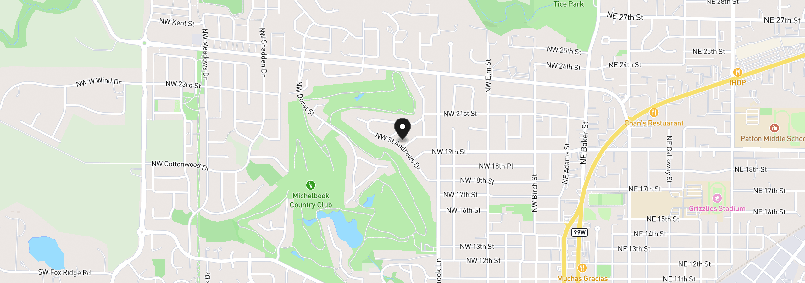 Map showing the location of 1035 NW 20th St, McMinnville, OR 97128