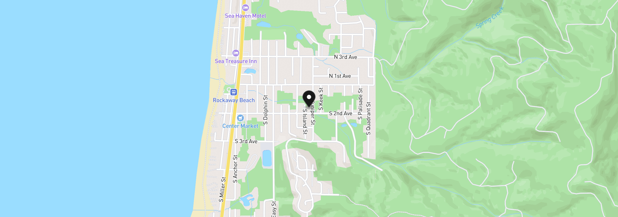 Map showing the location of 195 Juniper, Rockaway Beach, OR 97136