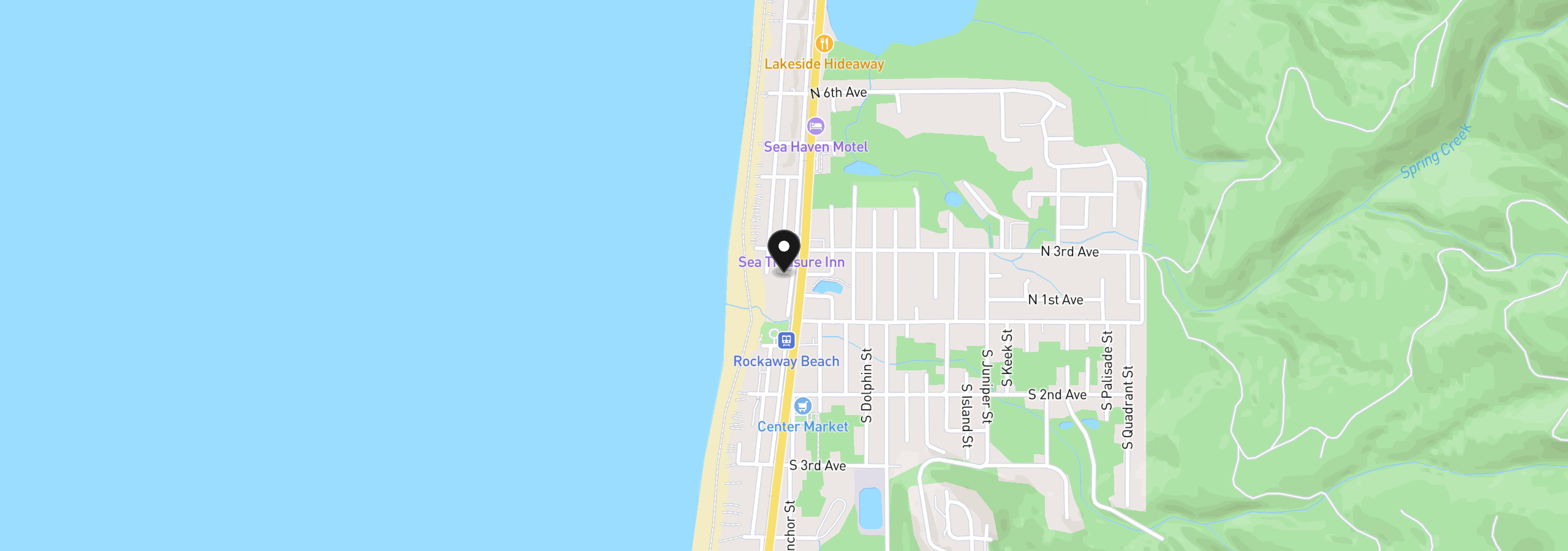 Map showing the location of 106 N 2nd Ave, Rockaway Beach, OR 97136