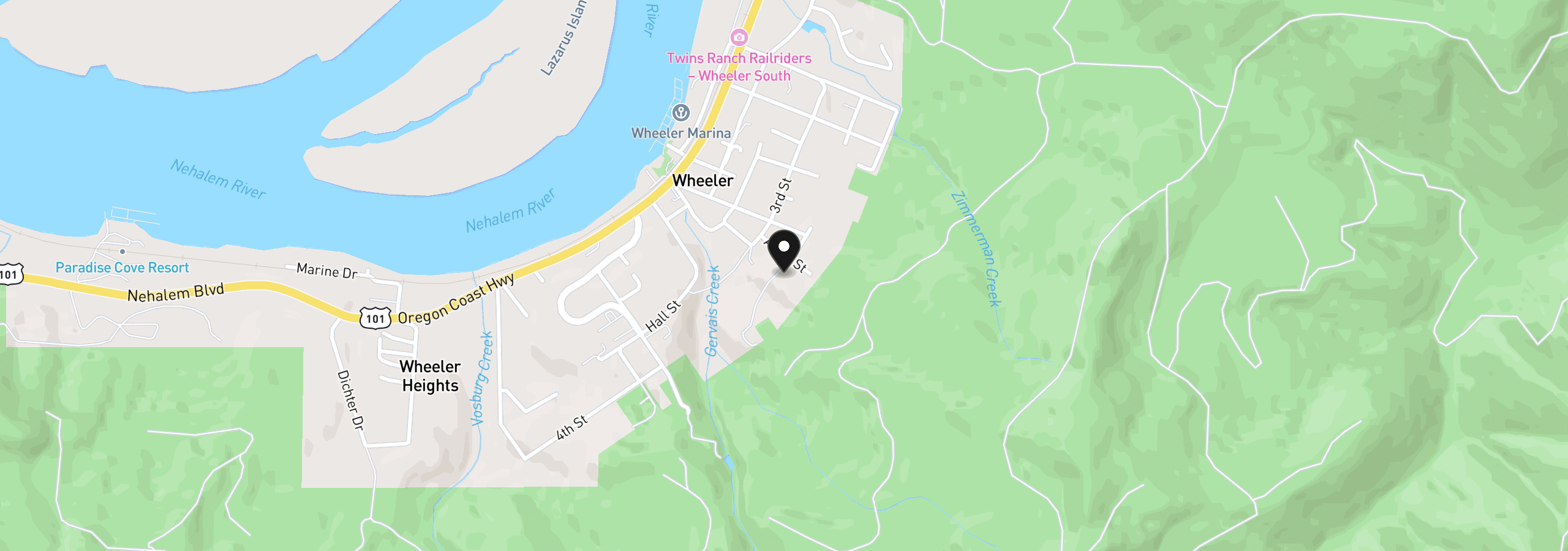 Map showing the location of 555 4th St, Wheeler, OR 97147