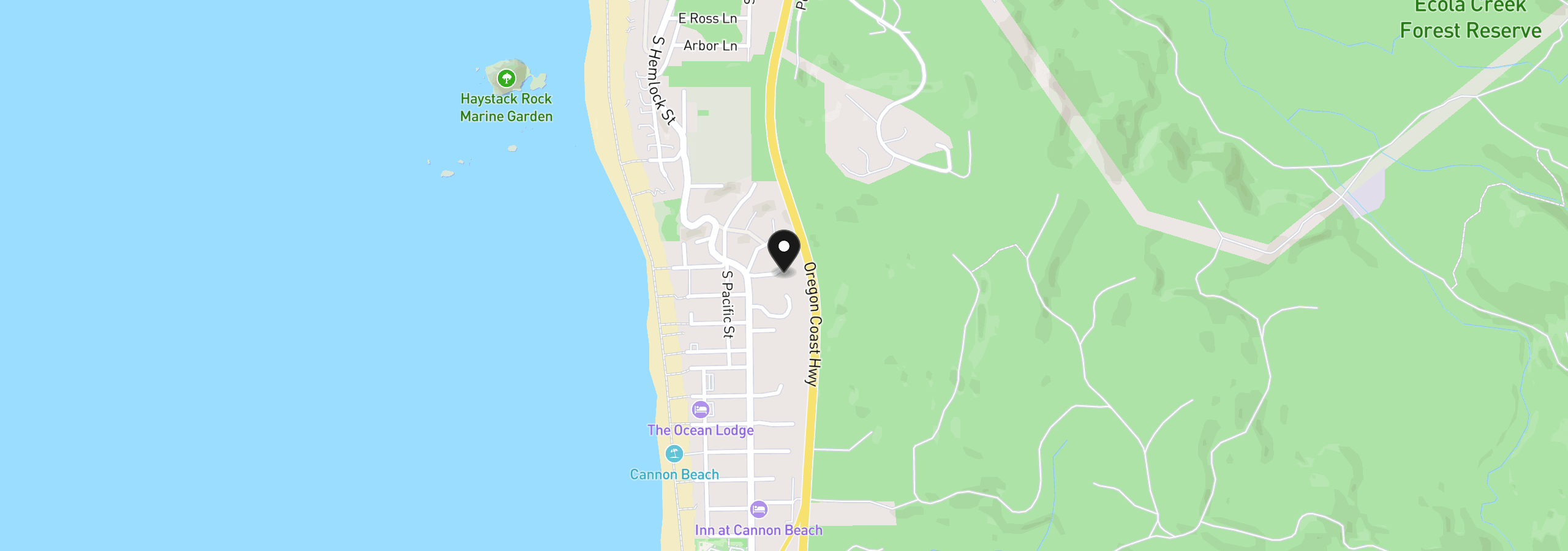 Map showing the location of 415 Chilkoot Trail, Cannon Beach, OR 97110