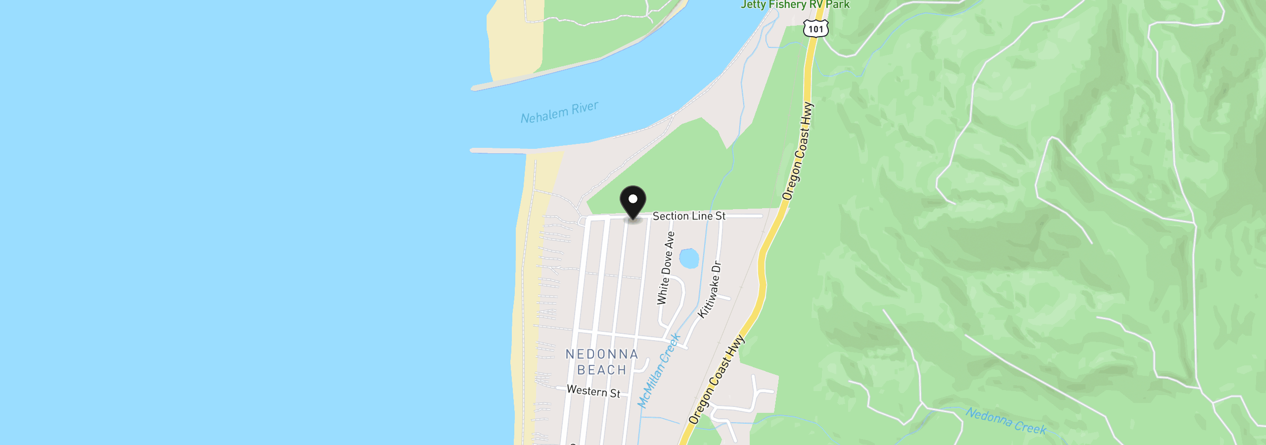 Map showing the location of 26775 Geneva Ave, Rockaway Beach, OR 97136