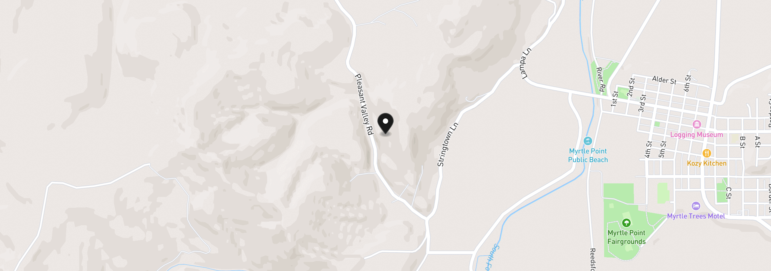 Map showing the location of 0 Pleasant Valley Rd, Myrtle Point, OR 97458