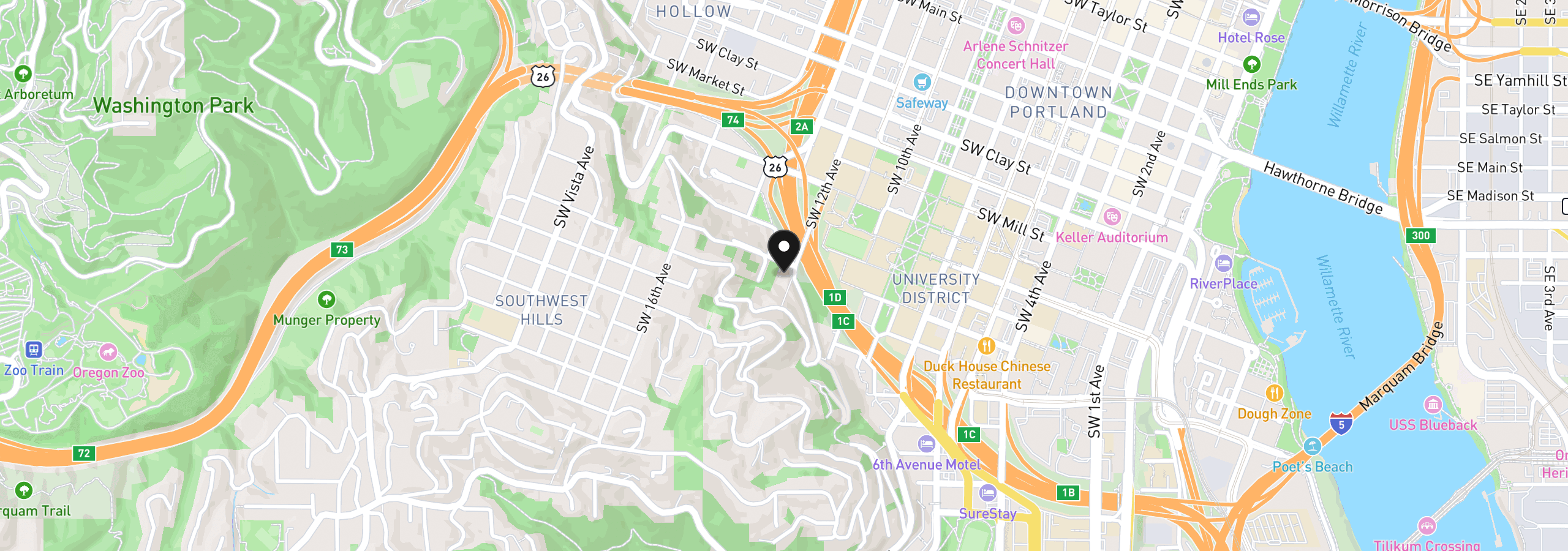 Map showing the location of 1205 SW Cardinell Dr 704, Portland, OR 97201