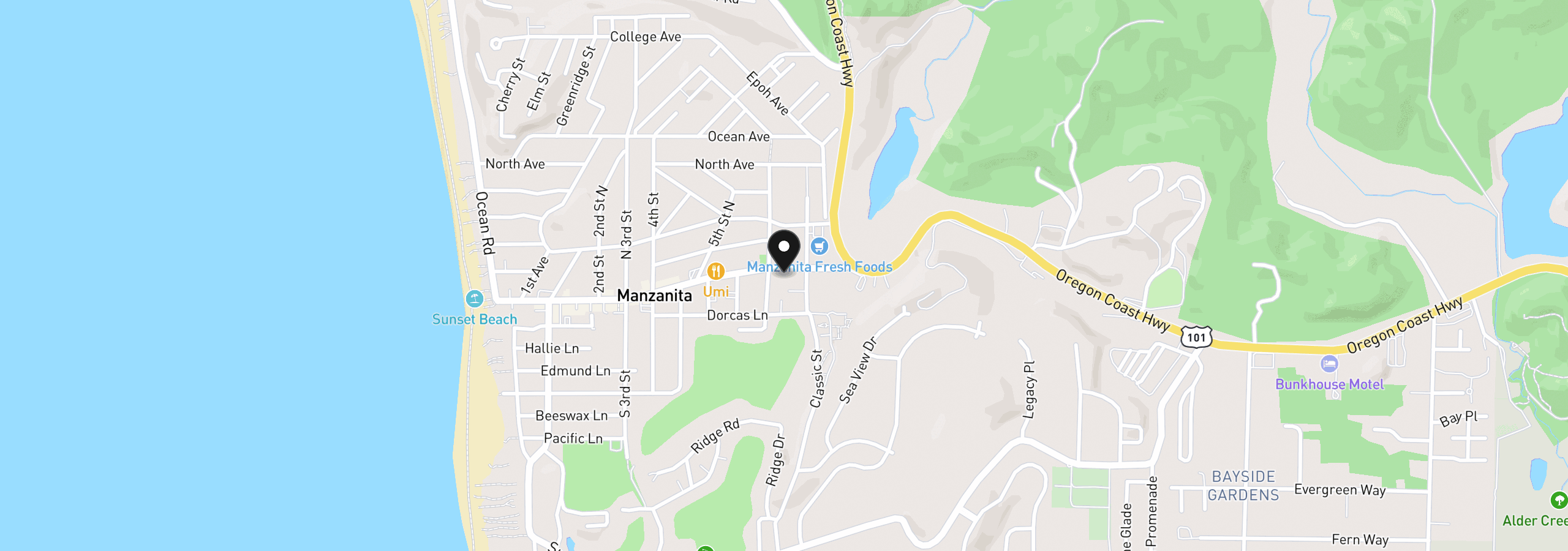 Map showing the location of Laneda Ave, Manzanita, OR 97130