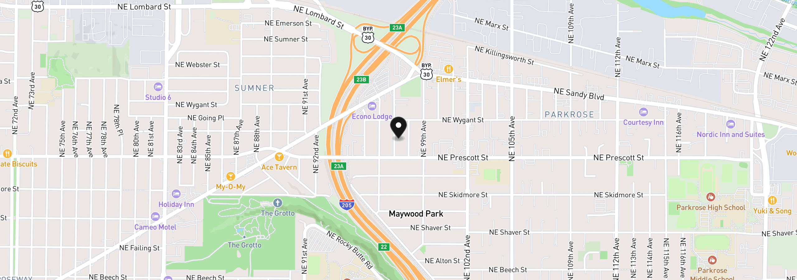 Map showing the location of 4556 NE 97th Ave, Portland, OR 97220
