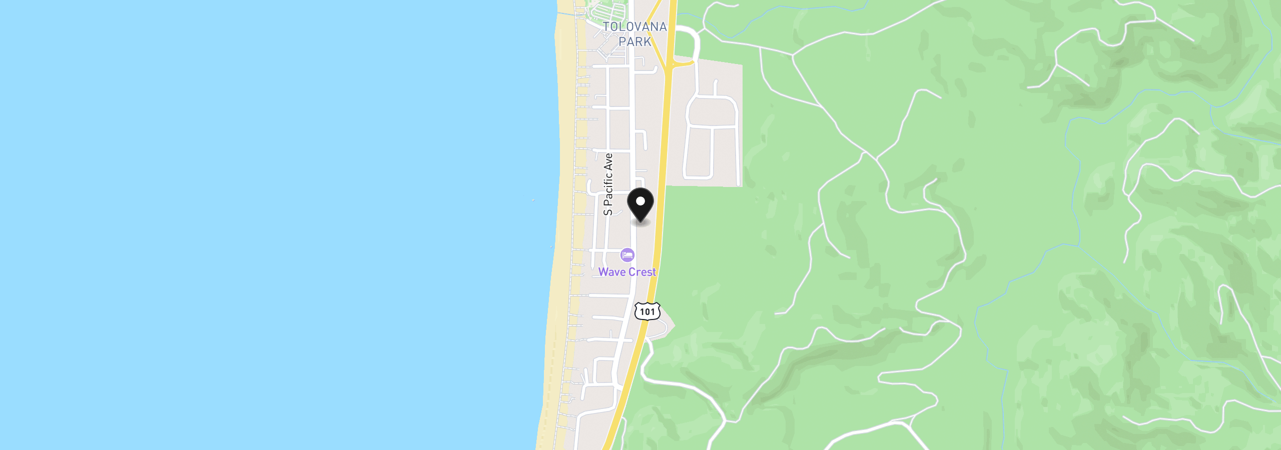 Map showing the location of S Hemlock, Cannon Beach, OR 97110