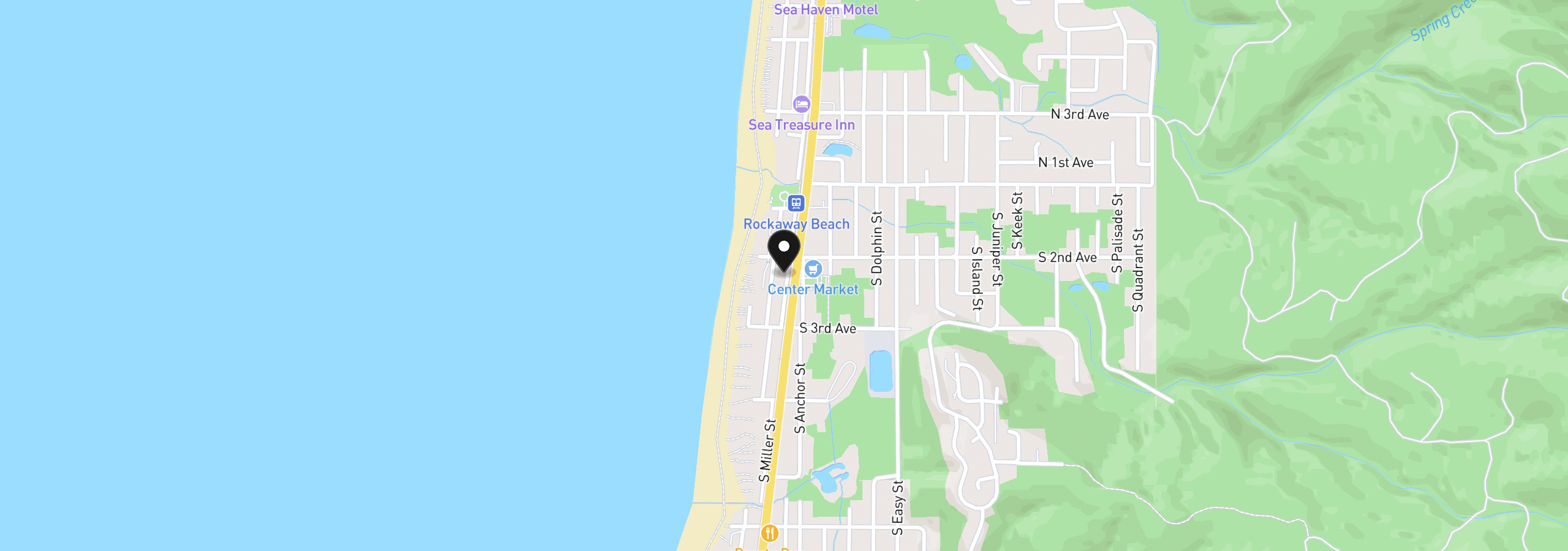 Map showing the location of 221 S Miller St, Rockaway Beach, OR 97136