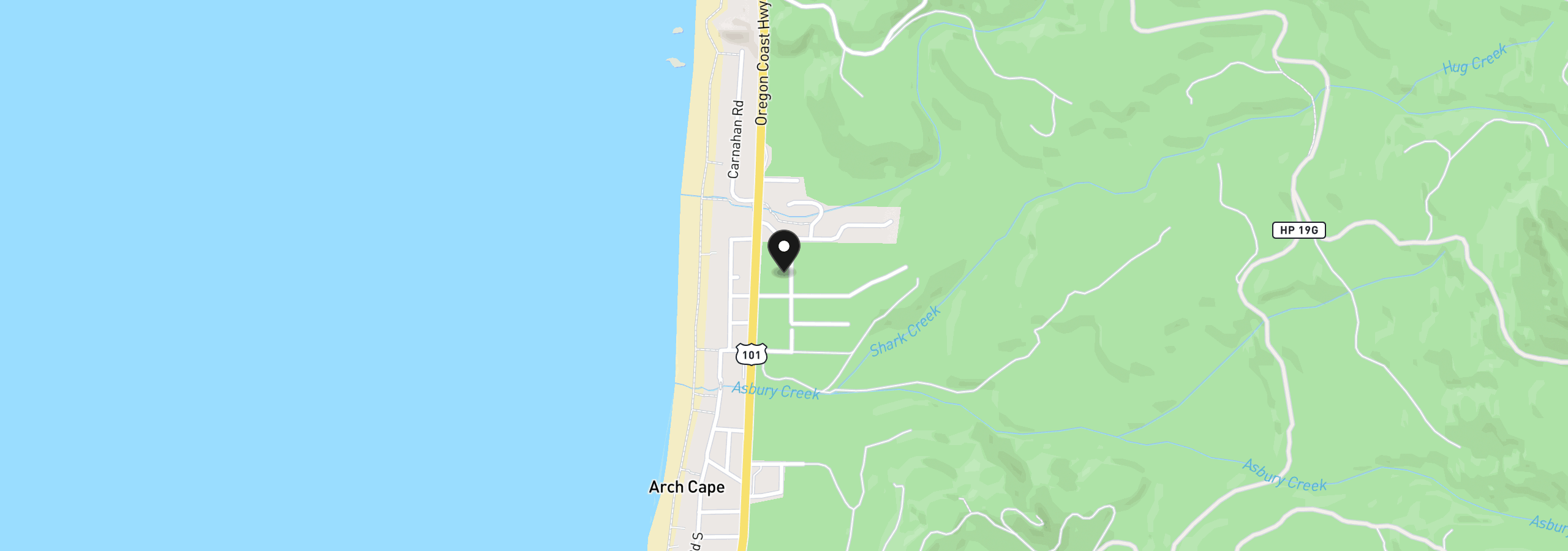 Map showing the location of Woodland Heights Rd 3500, Arch Cape, OR 97102
