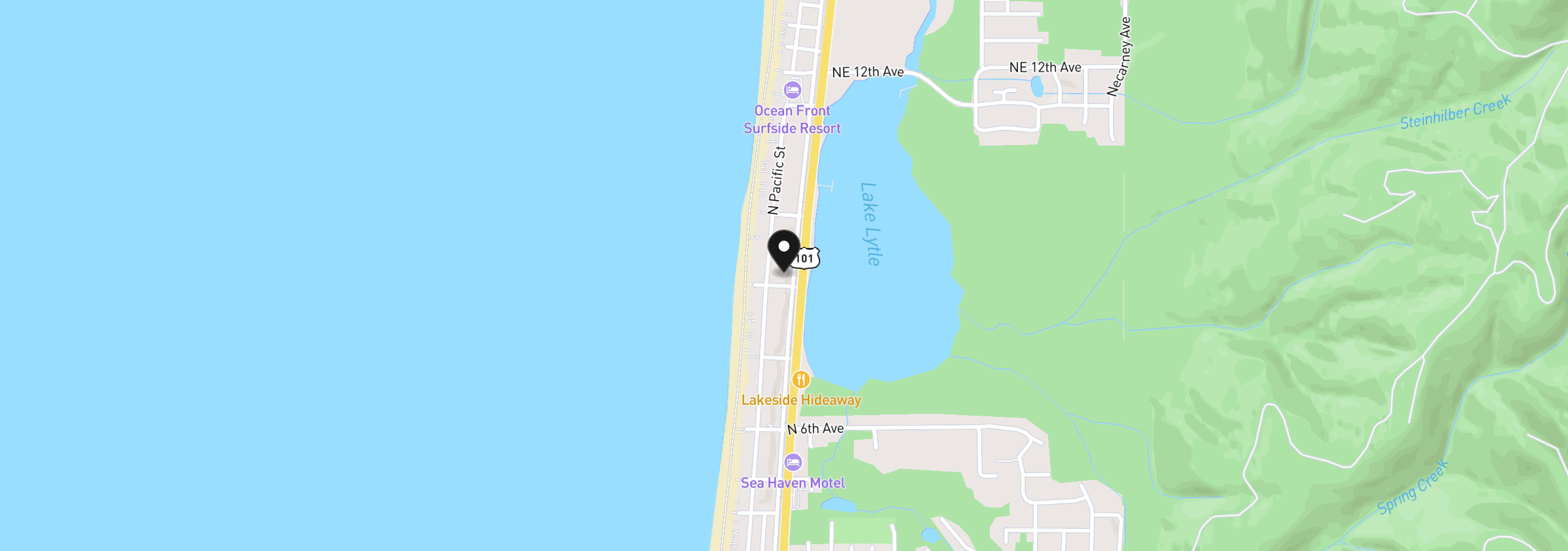 Map showing the location of 815 N Miller St, Rockaway Beach, OR 97136