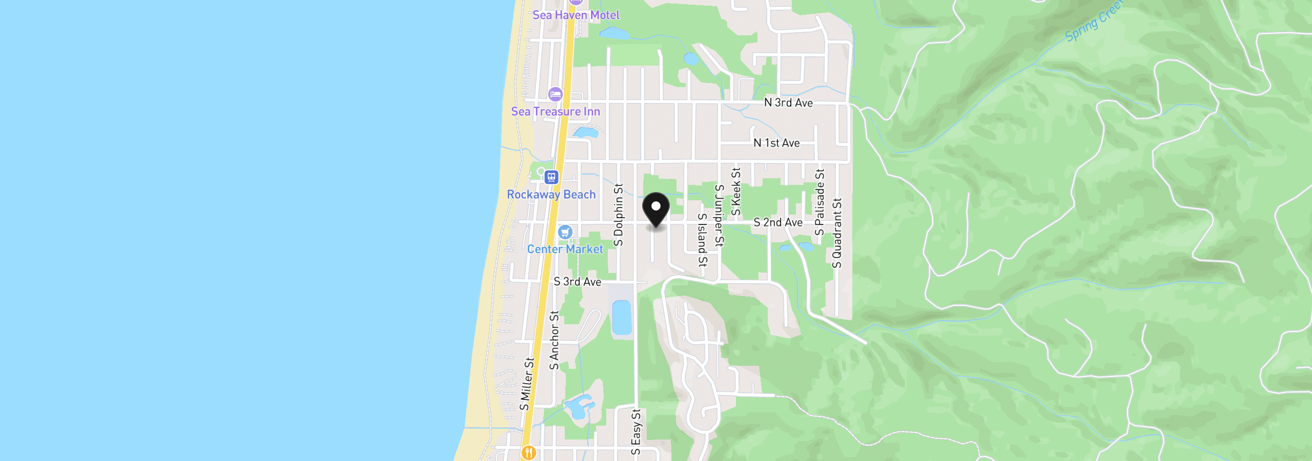 Map showing the location of 206 S Falcon St, Rockaway Beach, OR 97136
