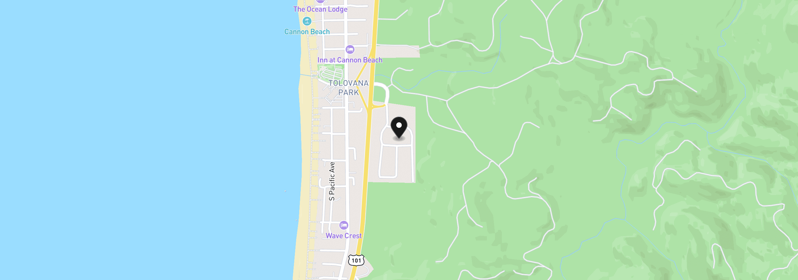 Map showing the location of 348 Elk Run Ave, Cannon Beach, OR 97110
