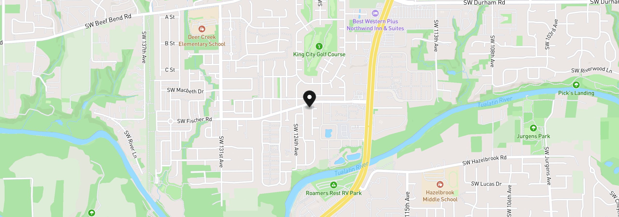 Map showing the location of 16927 SW 123rd Ave, Portland, OR 97224