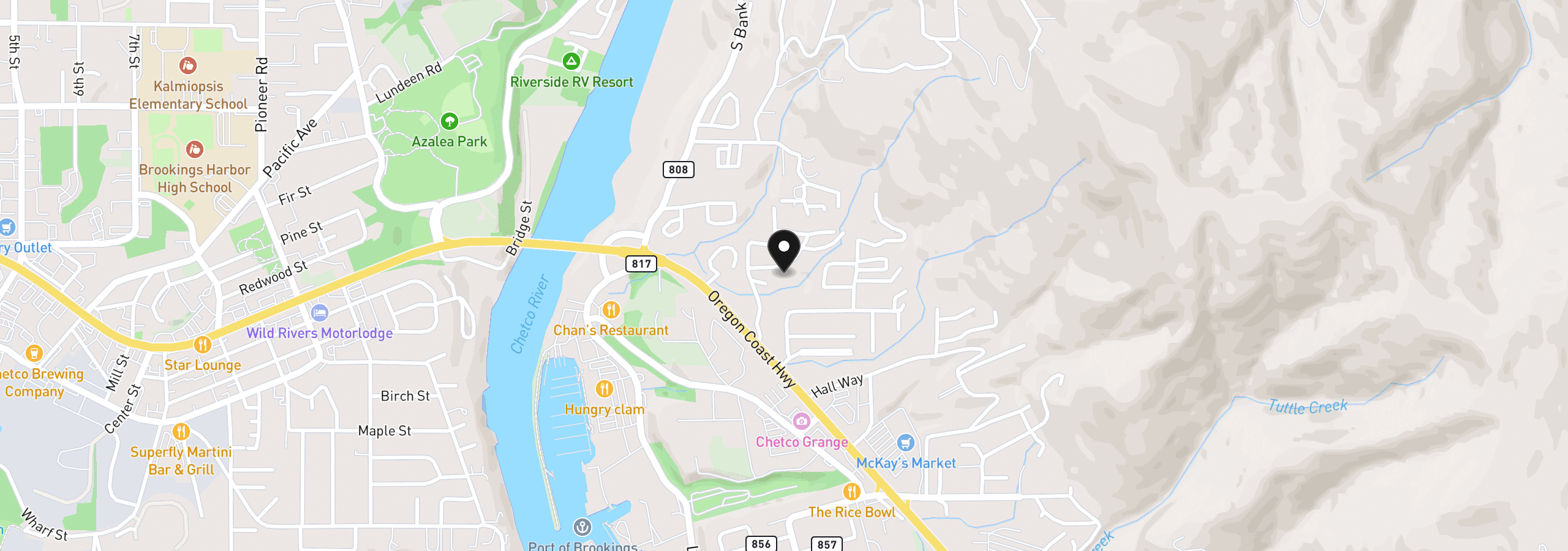 Map showing the location of 16391 Highway 101 5, Brookings, OR 97415
