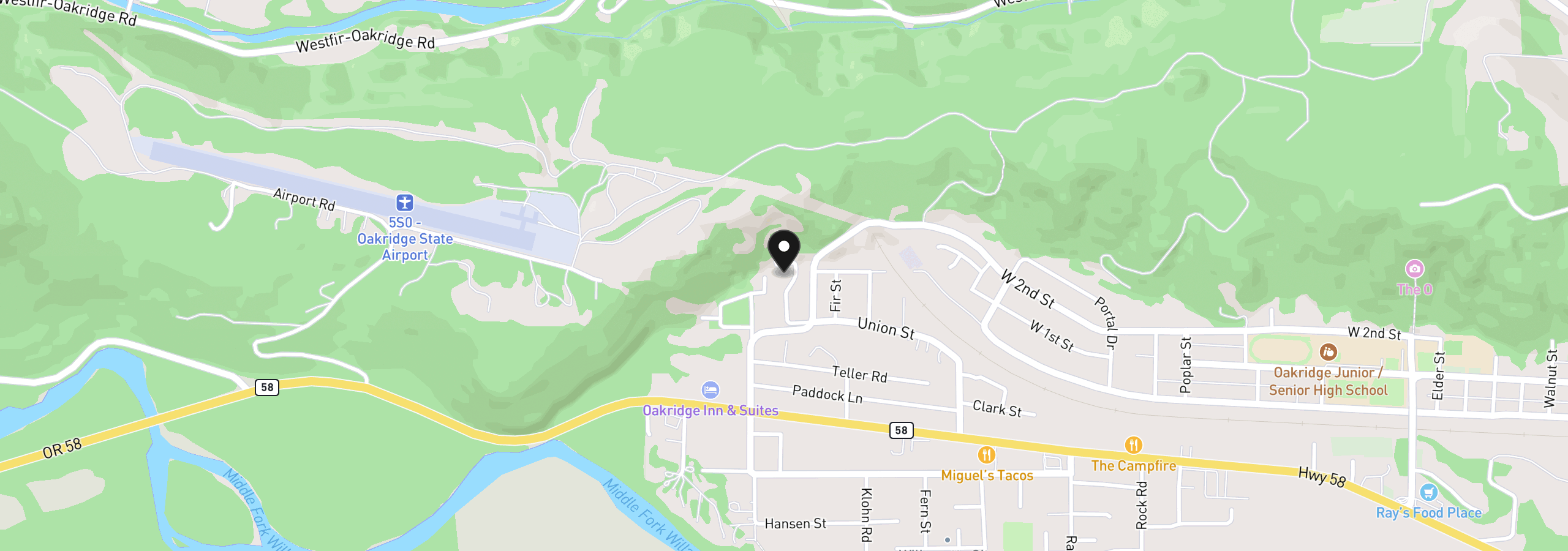 Map showing the location of 76582 Davis Rd, Oakridge, OR 97463