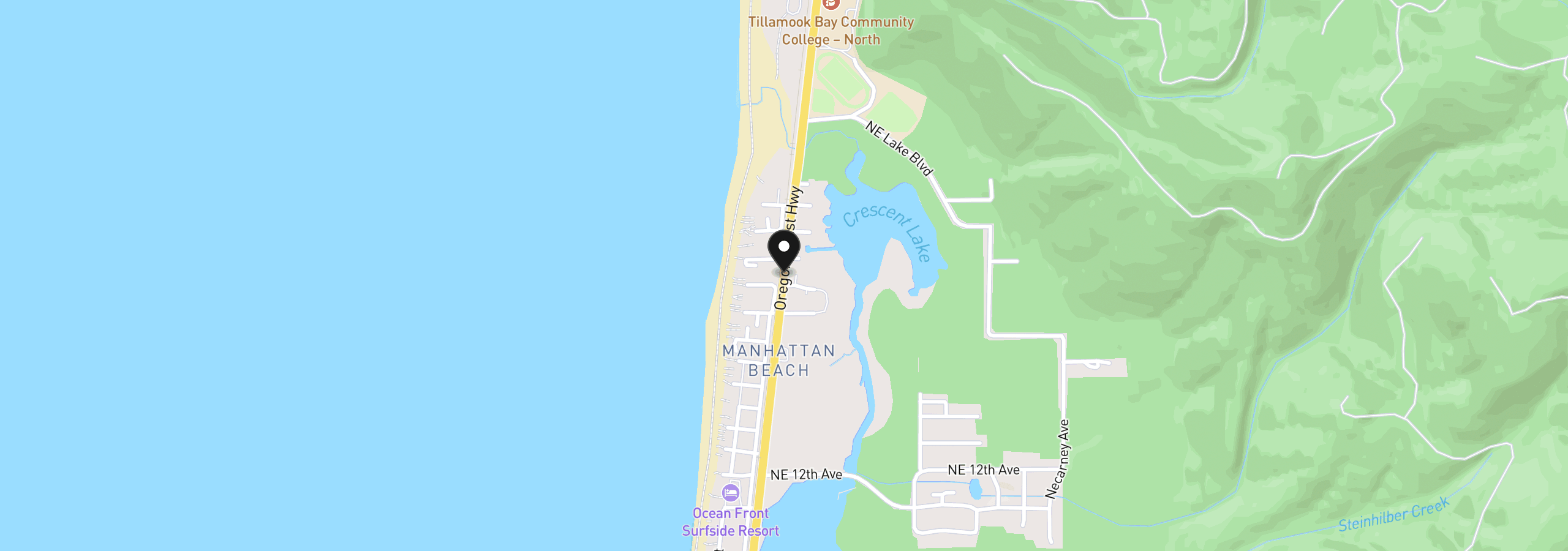 Map showing the location of Oregon Coast Hwy, Rockaway Beach, OR 97136