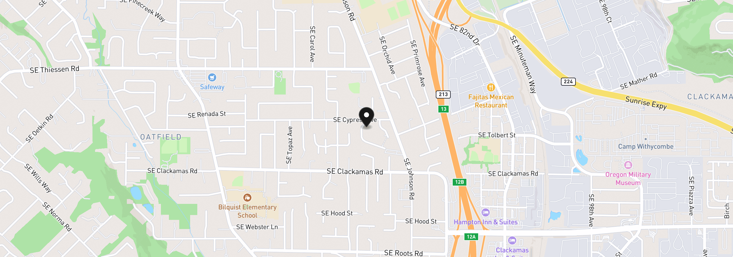 Map showing the location of 15204 SE Towers Ter, Milwaukie, OR 97267