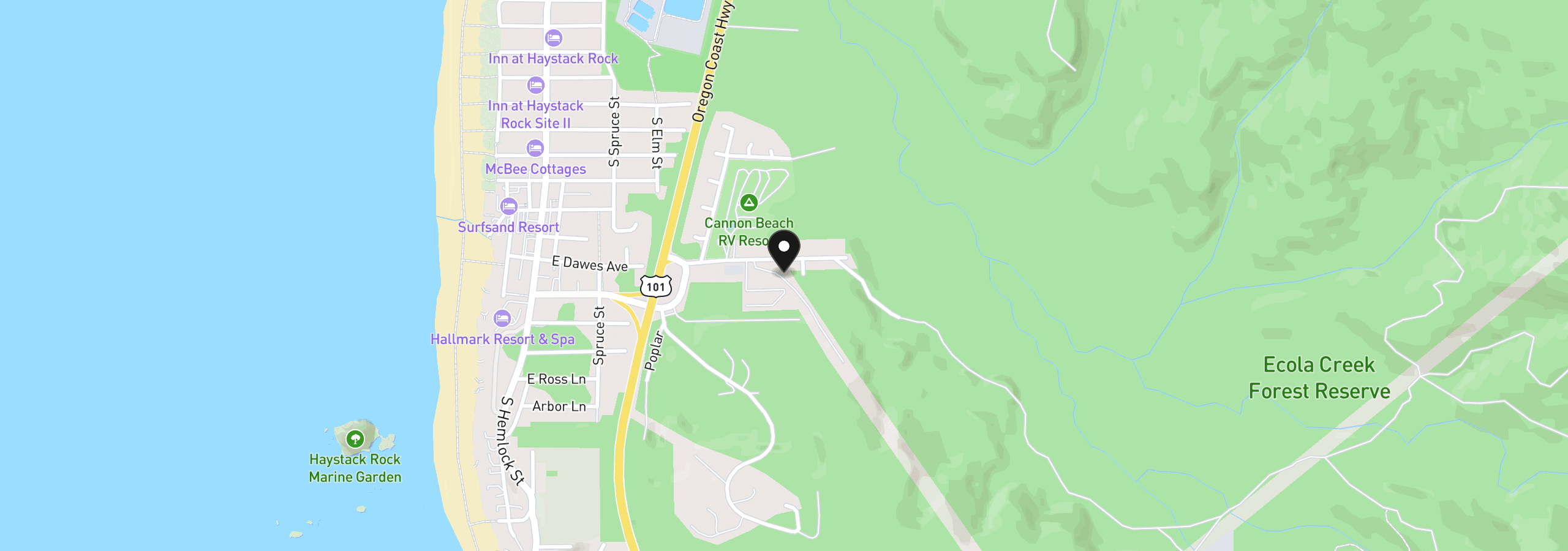 Map showing the location of 420 Elk Creek Rd 204, Cannon Beach, OR 97110