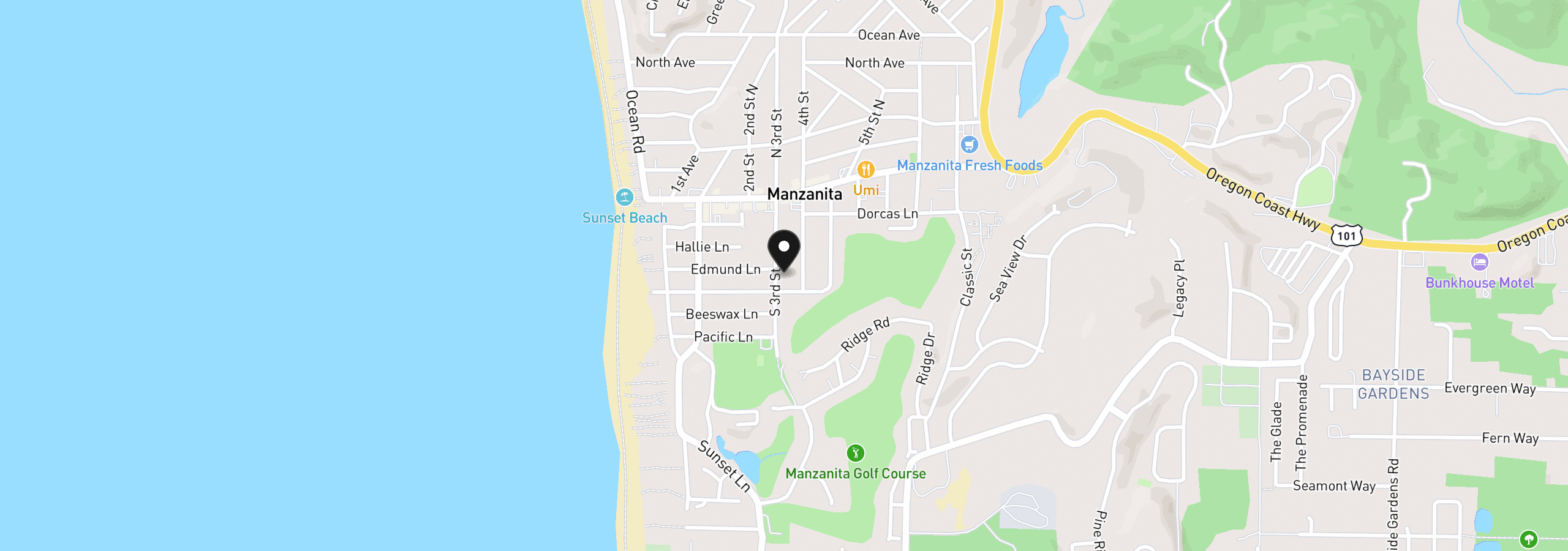 Map showing the location of 320 Edmund Ln, Manzanita, OR 97130
