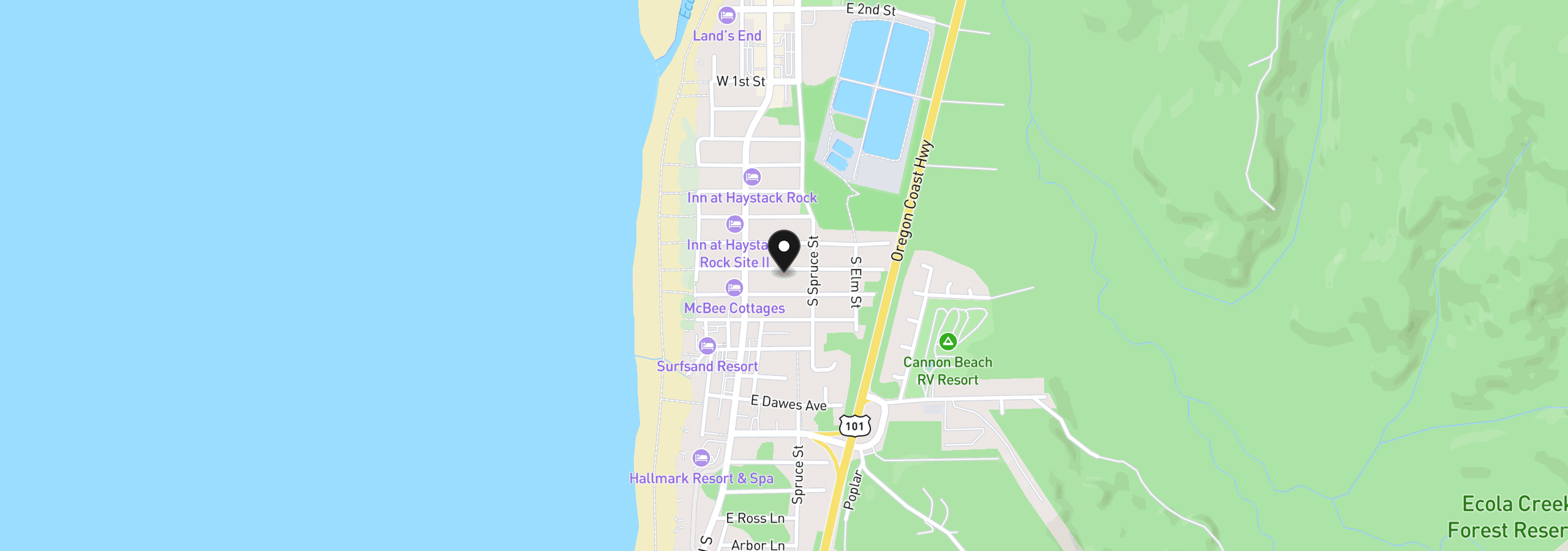 Map showing the location of E Jackson St, Cannon Beach, OR 97110