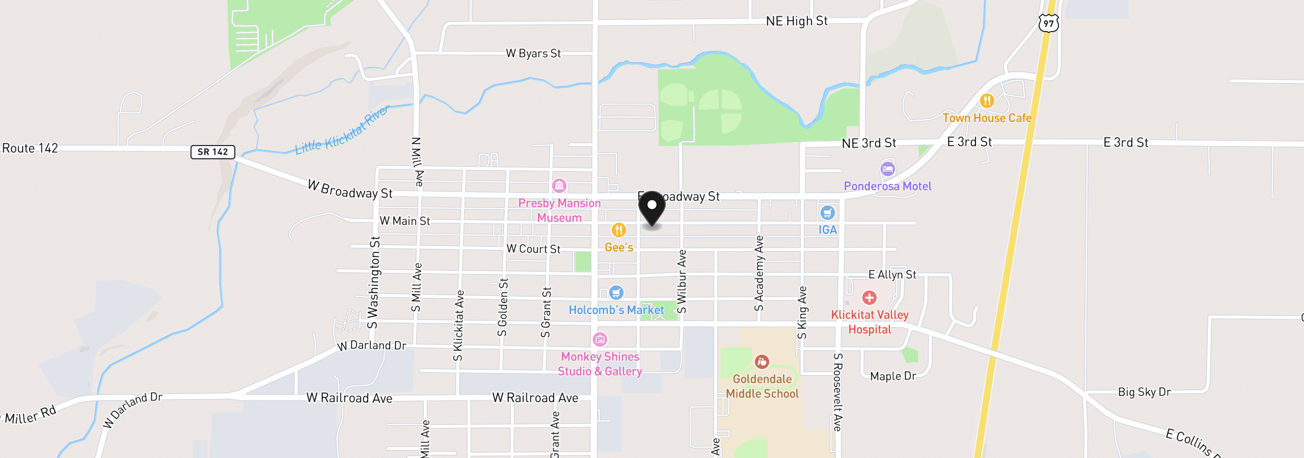 Map showing the location of 208 E Main St, Goldendale, Wa 98620