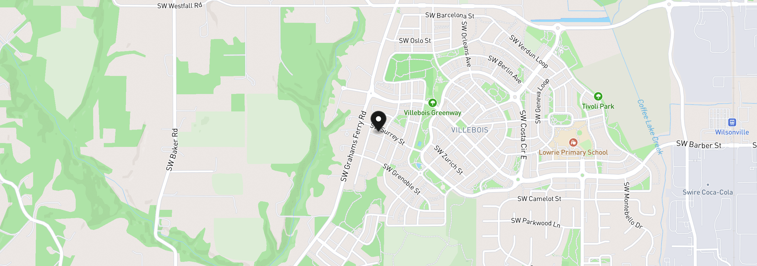Map showing the location of 12026 SW Surrey St, Wilsonville, OR 97070