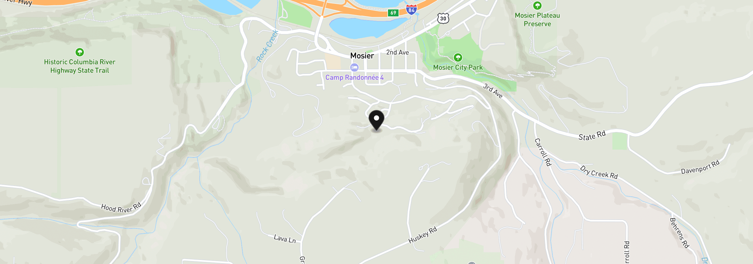 Map showing the location of Asher St 38, Mosier, OR 97040