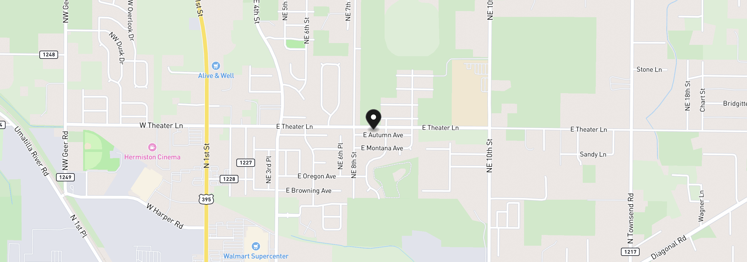 Map showing the location of 833 E autumn Ave, Hermiston, OR 97838