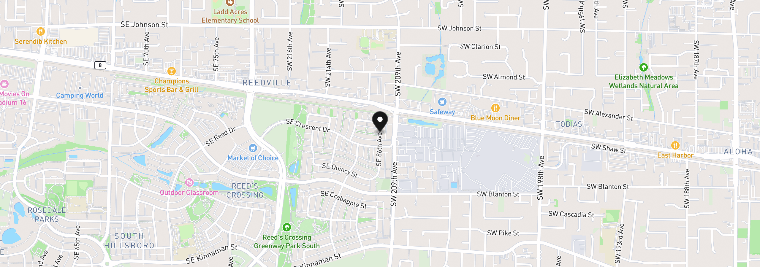 Map showing the location of 3338 SE 86th Ave, Hillsboro, OR 97123