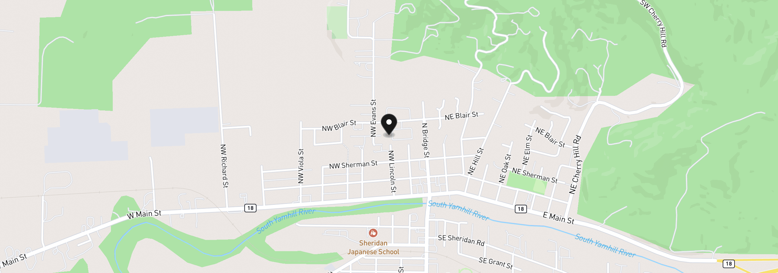 Map showing the location of 230 NW Sagan Loop, Sheridan, OR 97378