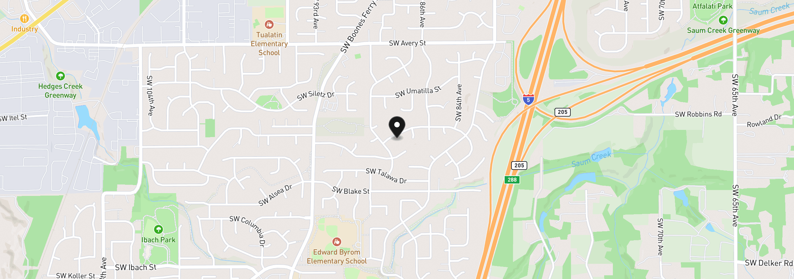 Map showing the location of 8768 SW Iroquois Dr, Tualatin, OR 97062