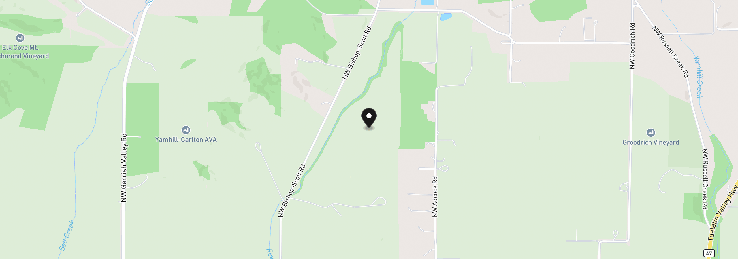 Map showing the location of 0 NW Bishop Scott Rd, Yamhill, OR 97148