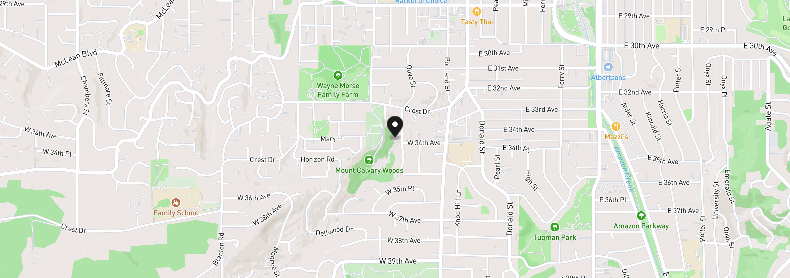 Map showing the location of 3398 Olive St, Eugene, OR 97405
