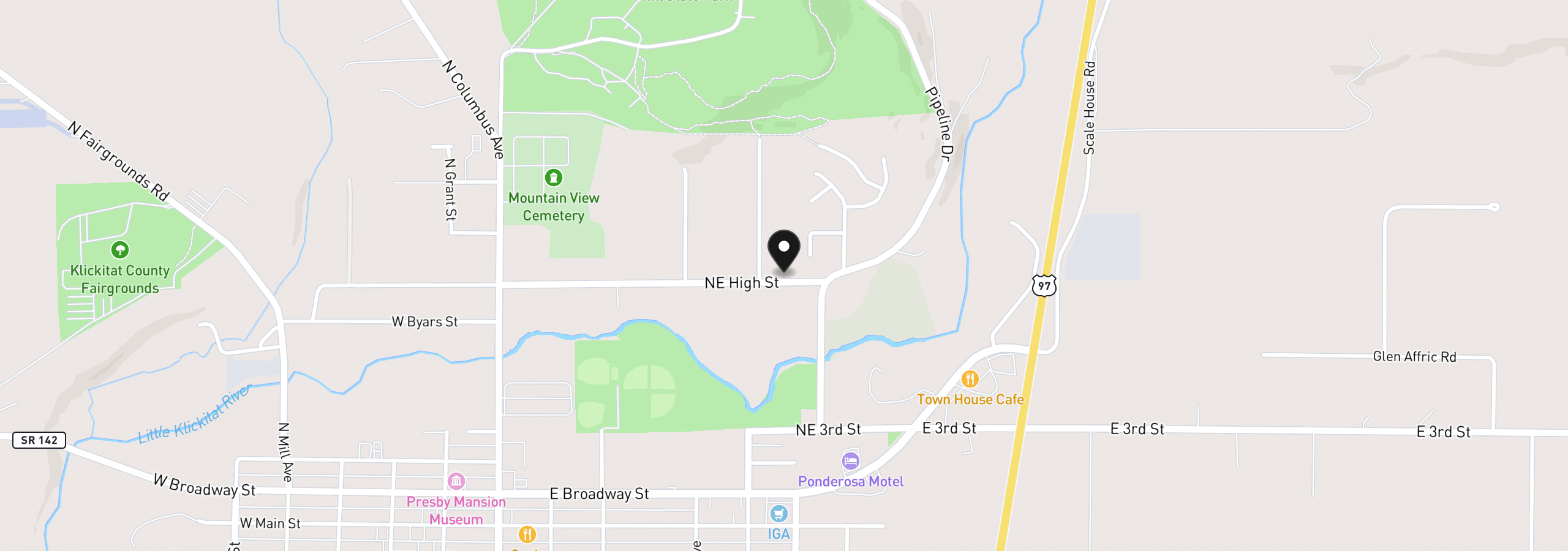 Map showing the location of NE High St, Goldendale, Wa 98620
